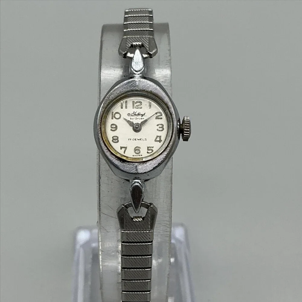 Vintage Guildcraft Gruen Womens Watch 17mm Swiss Cocktail Silver Manual Wind